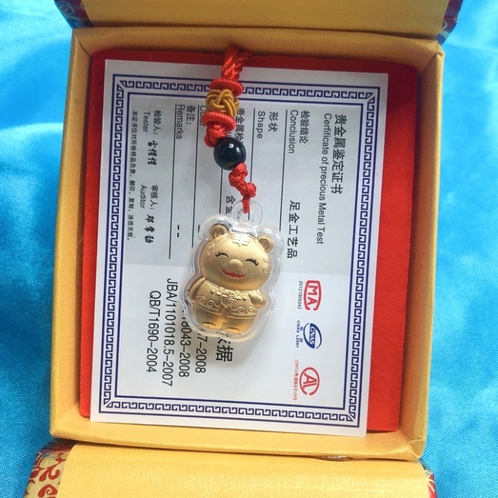 Kalung Tali Merah Set Liontin Emas Macan Fu Hoki Kado Gift Set Box Harga Grosir Termurah