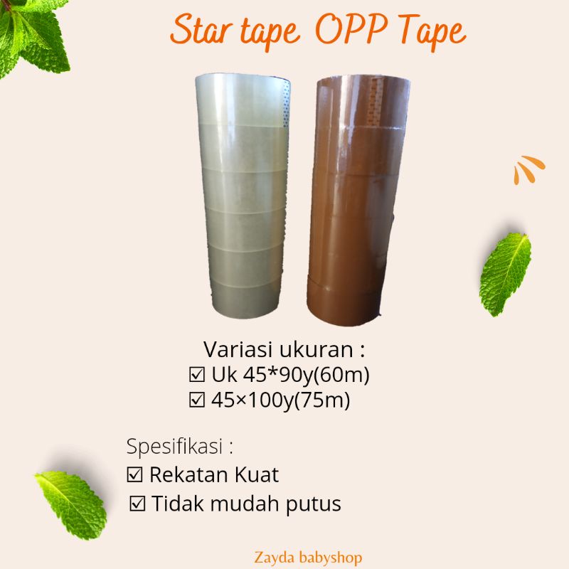 

1slop(6pcs) Lakban Bening/Coklat 45x90y bc(60m) dan 45×100y bc(75m) Lakban Star Tape