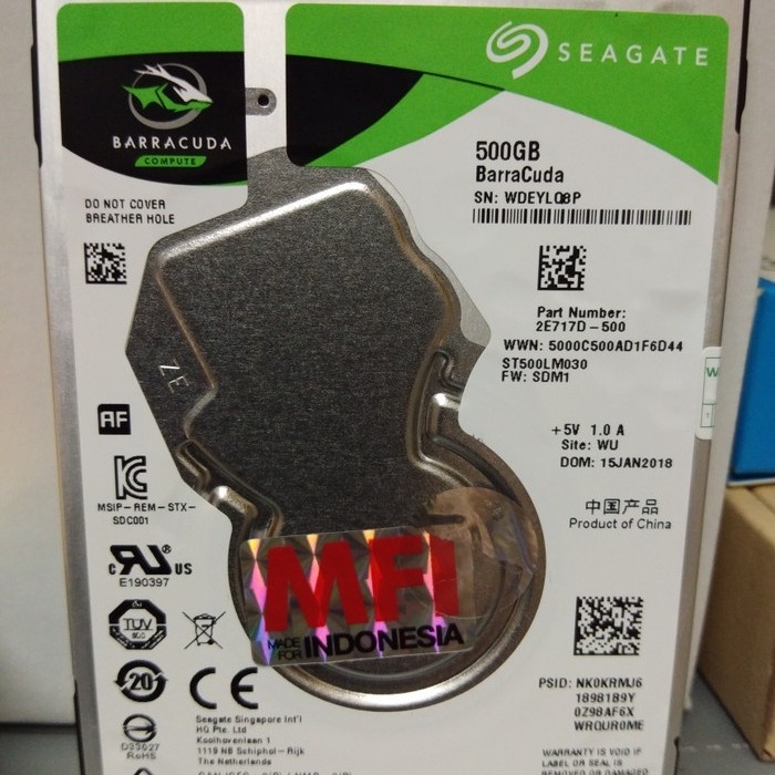 Seagate Barracuda 500GB Harddisk Laptop 2.5inch SATA Slim