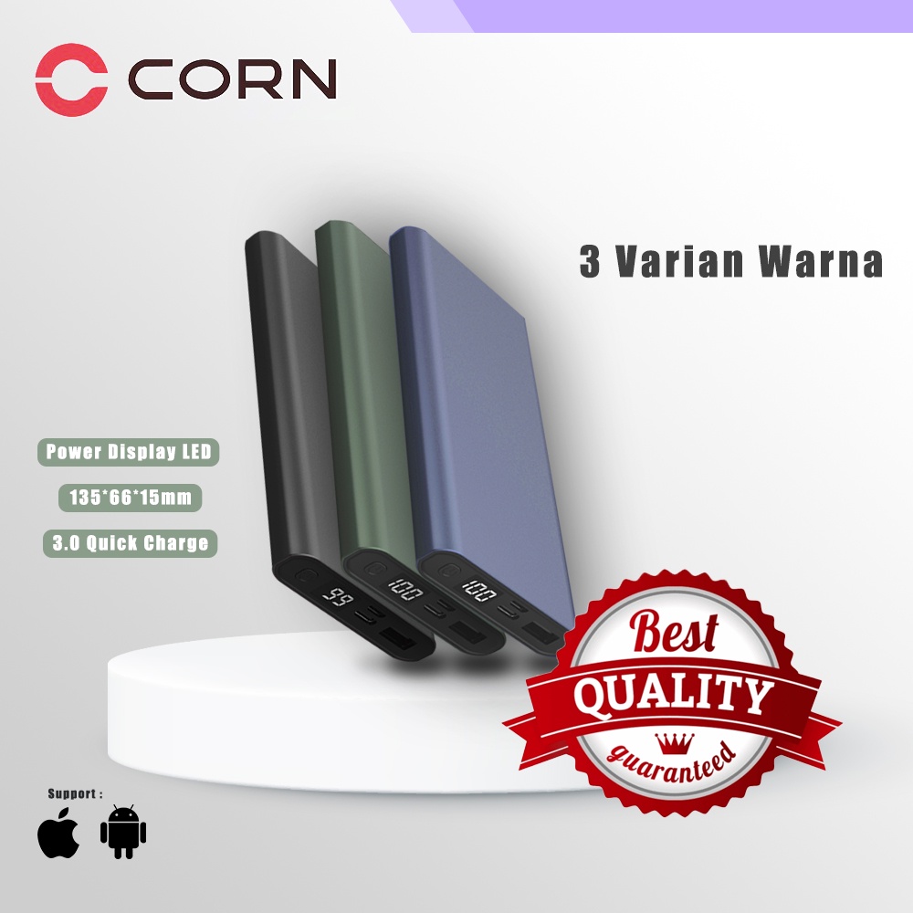 CORN DW018 10000mAh PowerBank 20W Original Fast Charging Bank Daya Aluminum Type-C &amp; Micro USB Kapasitas Nyata Ultrathin Quick Charge 3.0