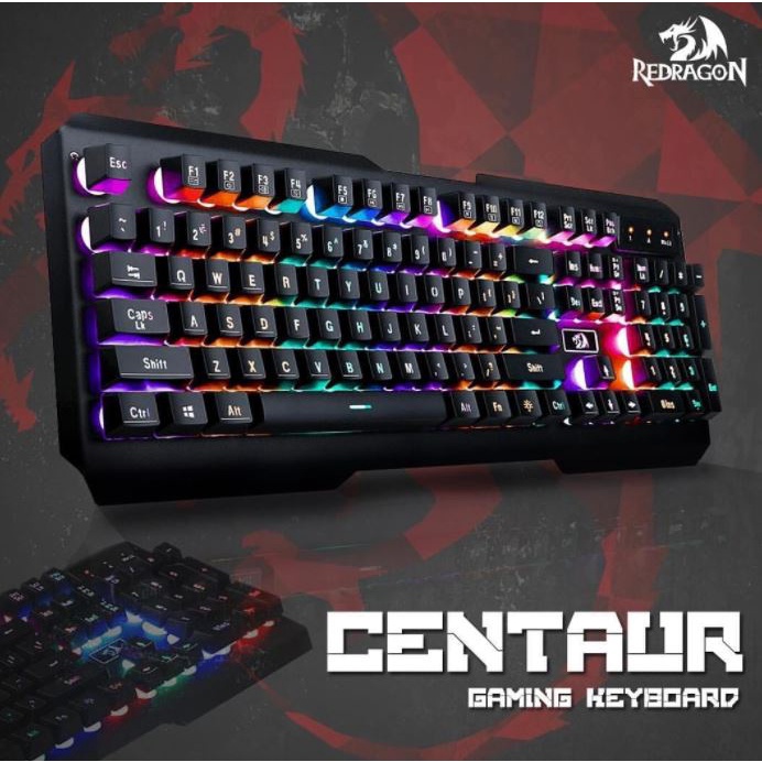 Keyboard gaming redragon membrane wired usb 2.0 gold multimedia 104 key backlight metal centaur k-506 k506