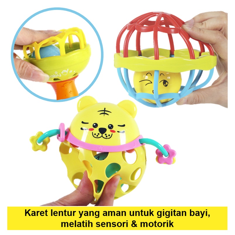 LIGERA Mainan Kerincingan Bayi | Teether Rattle Stick / Bola | Gigitan bayi karet kartun BPA Free