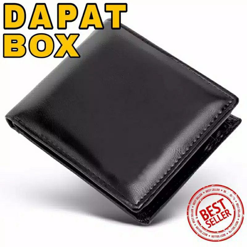 [COD] AL373 Dompet Pria + BOX  Dompet Polos Kulit Sintetis Multicard - Hitam murah asli ori