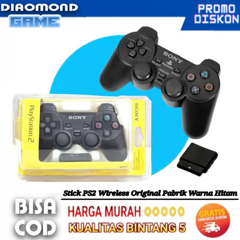 Stik Controller PS2 Wireless Original Pabrik Hitam