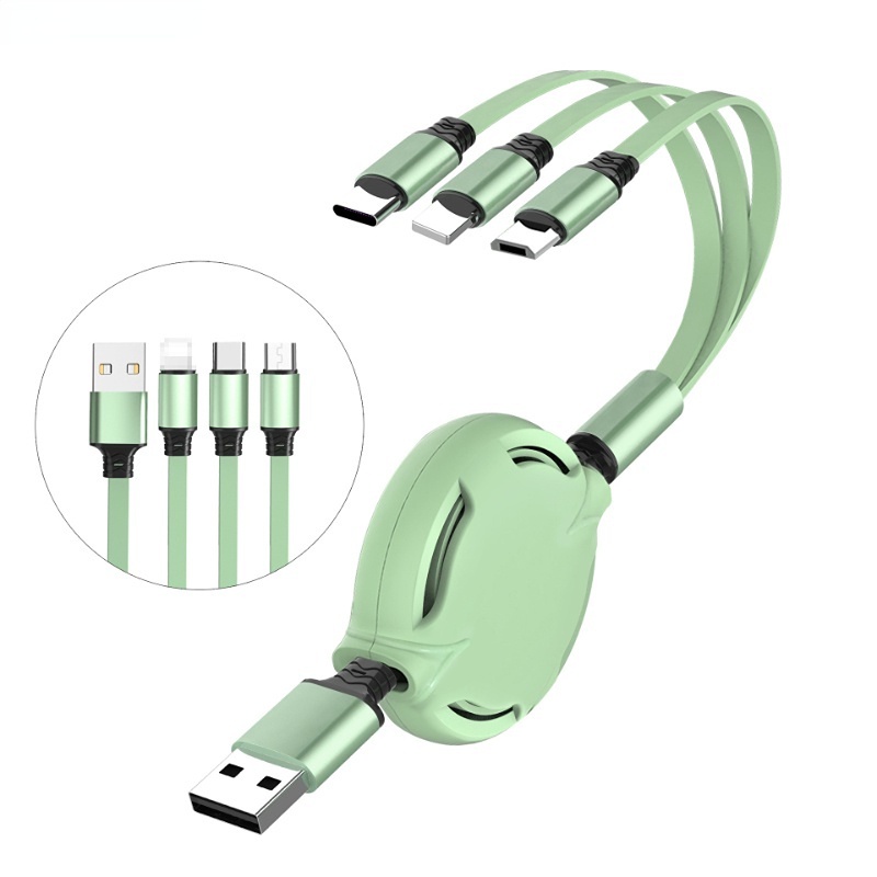 3in1 Kabel Data / Charger Retractable Multifungsi Bahan Silikon Cair Panjang 1m Untuk Handphone