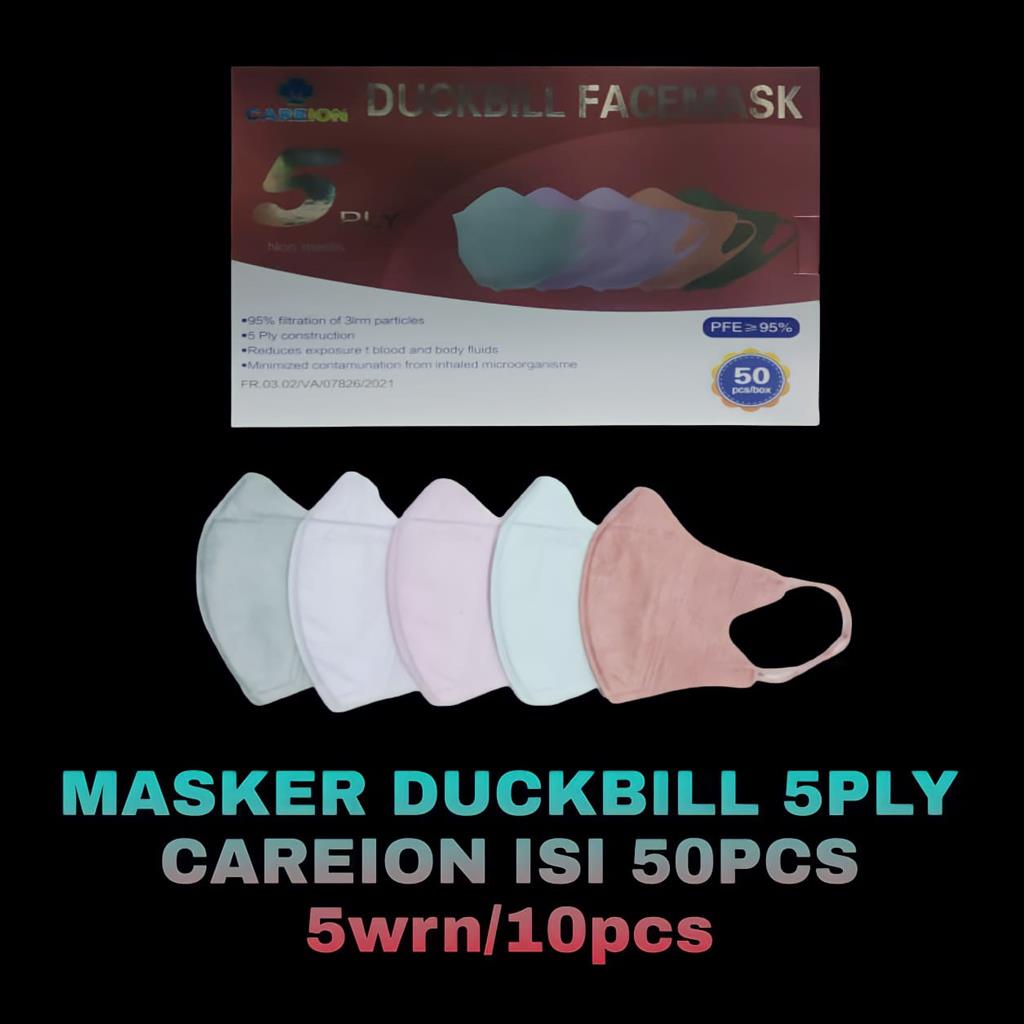 MASKER DUCKBILL CAREION GARIS  5PLY RAINBOW KEMENKES - 1 BOX 50 PCS