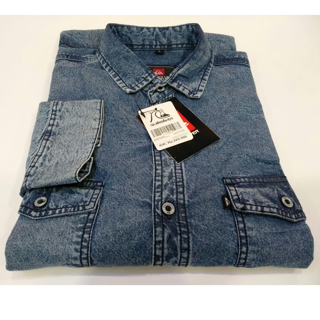 Kemeja Denim Dilan Quiksilver Terbaru Warna Snow Blue Lengan Panjang