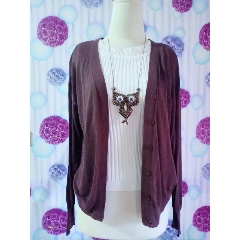 PL cardigan coklat + tanktop cream rajut / 2pcs