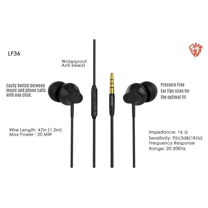 Stylish Earphones LENYES LF36 LF-36 Handsfree EarBuds Super Bass