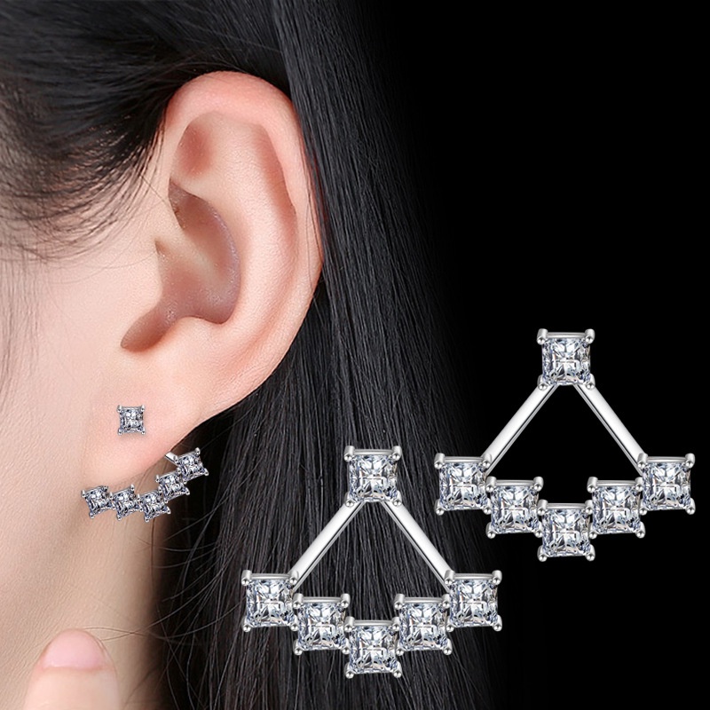 Anting Perak 925 Wanita Zirkon Persegi Fashion Perhiasan/Subang Telinga anting perempuan