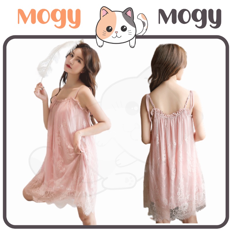 MOGYMOGY BJW003 Baju Tidur Wanita Dress Lingerie Tali Silang Piyama Renda Pakaian Dalam Satin Setelan