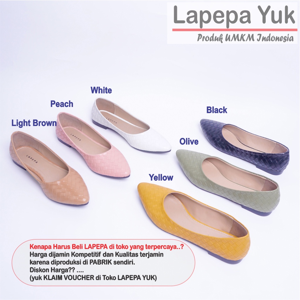 LAPEPA YUK - Sepatu Flat Shoes Wanita NADINE ALL COLOR Untuk Kerja kantor Spatu Flatshoes Ballerina Cewek Kuliahan Jalan Santai Casual Empuk Nyaman Slop Lancip Warna Black Hitam Putih Selop Premium Original Kekinian Terbaru Shoes ORI Mall Official Store