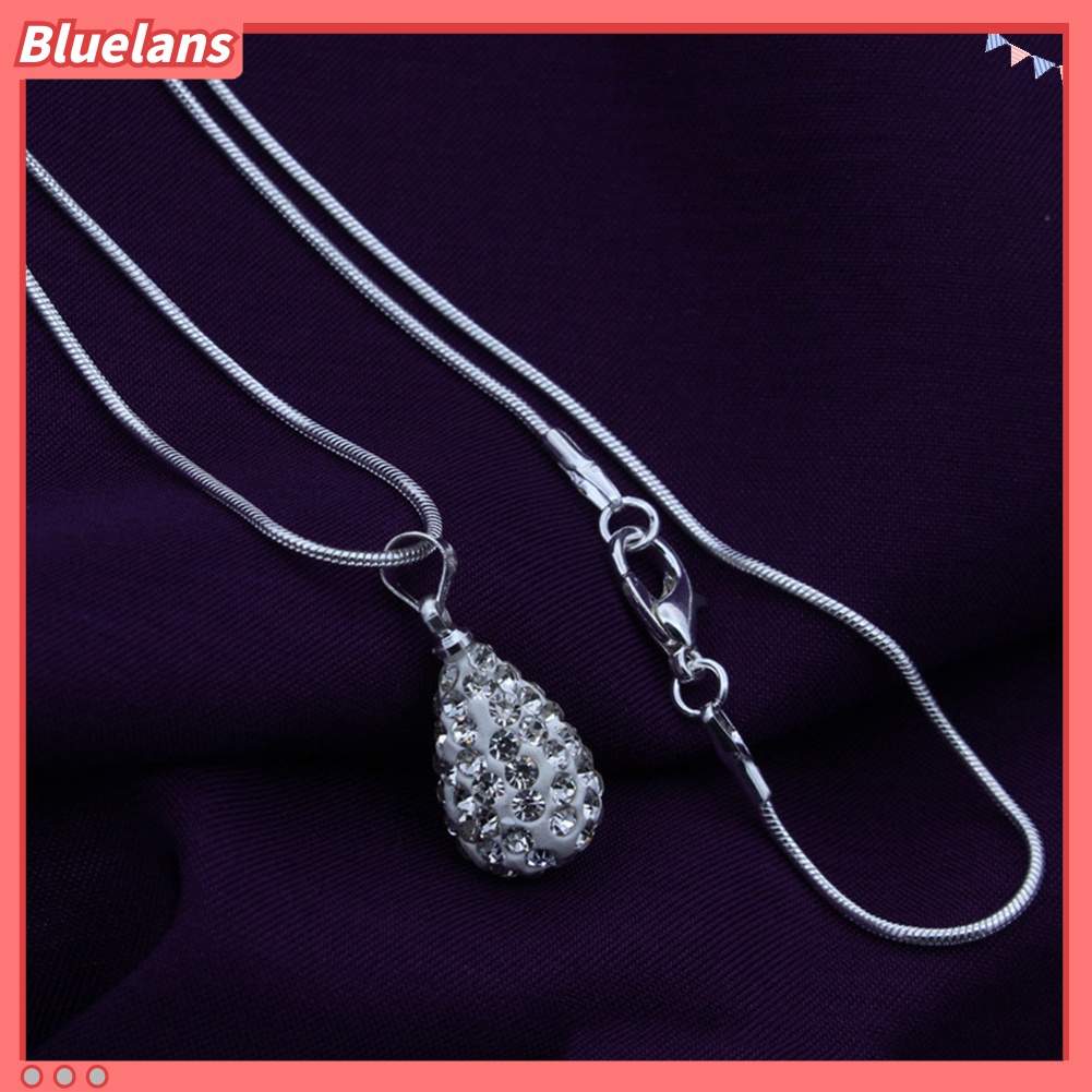 Bluelans Women Shiny Silver Plated Rhinestone Water Tear Drop Necklace Pendant Chain