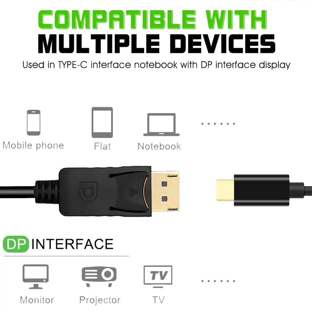 USB-C to Display Port Cable 1.8m USB 3.1 Type-C to DP 4K Cable for MacBook Pro MacBook ChromeBook Pixel