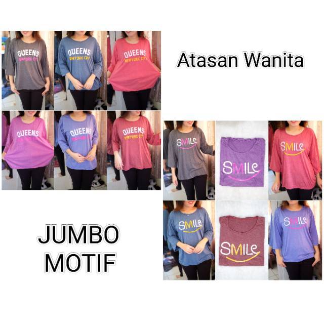 Kaos Wanita Jumbo 3/8 Banyak Motif / Kaos Murah / Atasan Wanita Murah Part 4