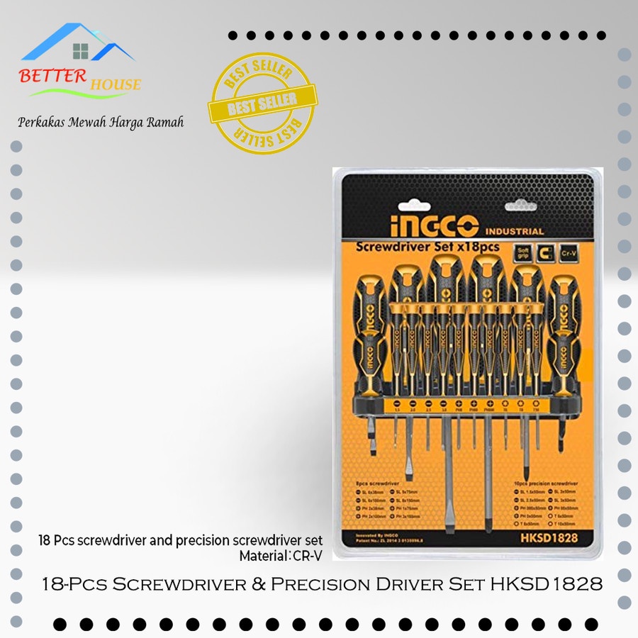 Obeng Set 18-Pcs Screwdriver & Precision Driver Set - INGCO HKSD1828