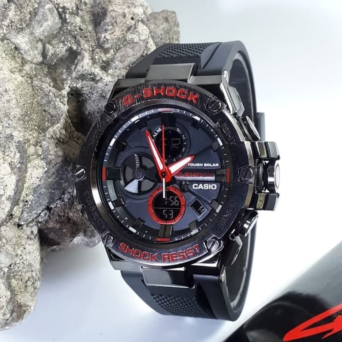 Jam Tangan Casio GSTB100 Water Resist Renang - Hitam lis Merah