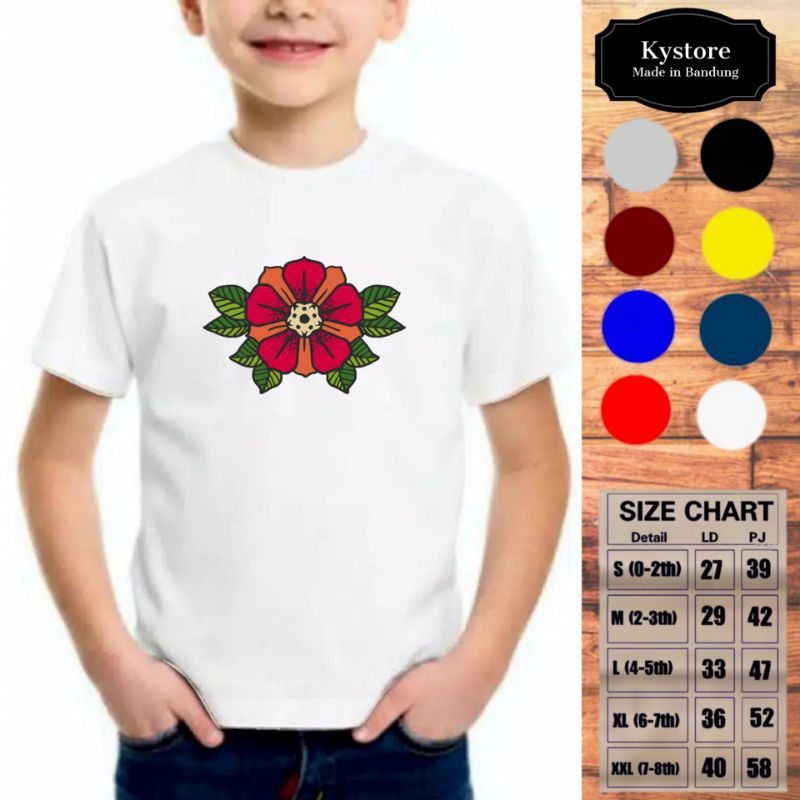 Kaos Anak Laki-laki Motif Flower, Bahan Combad 30s - Size S,M,L,XL,XXL