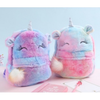 Tas Bludru Lembut Tas Sekolah Anak Perempuan - Ungu/Biru