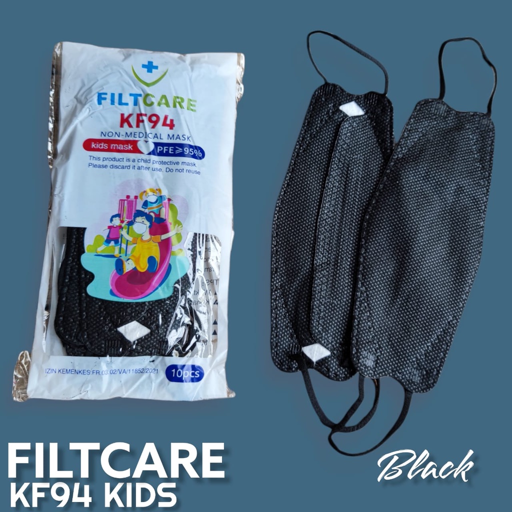 DR ITC KF94 FILT CARE ANAK POLOS PUTIH HITAM - MASKER KF94 ANAK KIDS EVO 4PLY WARNA