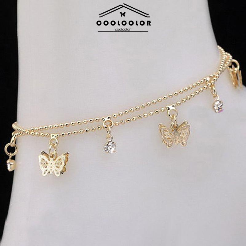 COD Double Layer Hollow Butterfly Liontin Gelang Kaki Paduan Fashion Sepatu Wanita Yang Indah- cl