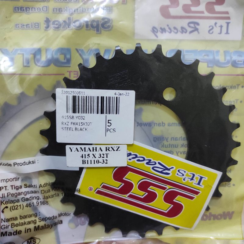 Gear Belakang SSS 415 28 30 31 32 33 34 35 36 37 38 39 40 41 RXZ RXKing Jupiter Vega MX FIZR-SSS(Black) 415-32