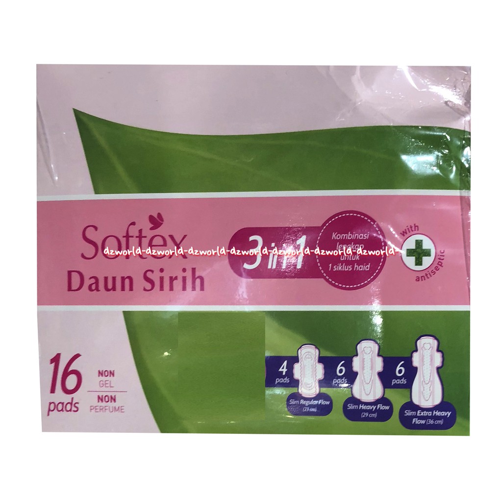 Softex Daun Sirih Natural Hygiene 3In1 16pads Pembalut Wanita Wing Dengan Sayap Softexx Kemasan Box Softek