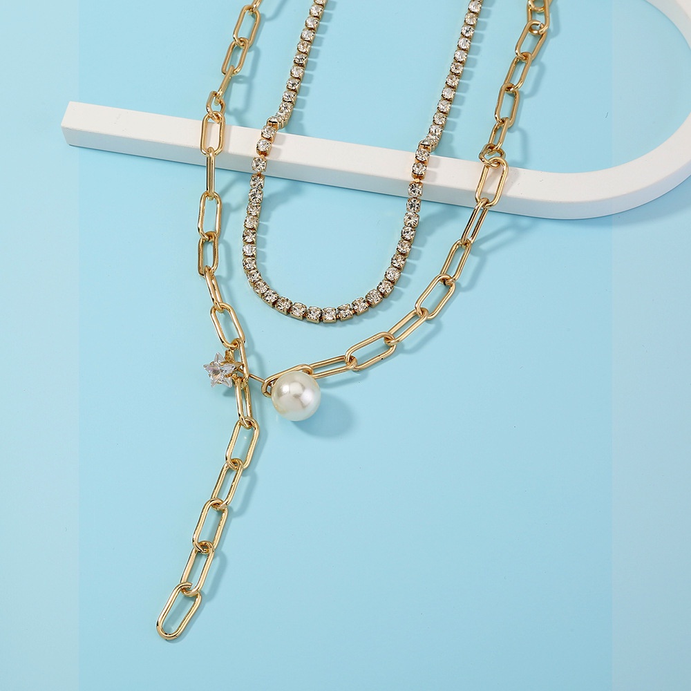Kalung dua layer tebal mutiara titanium korea style anti karat