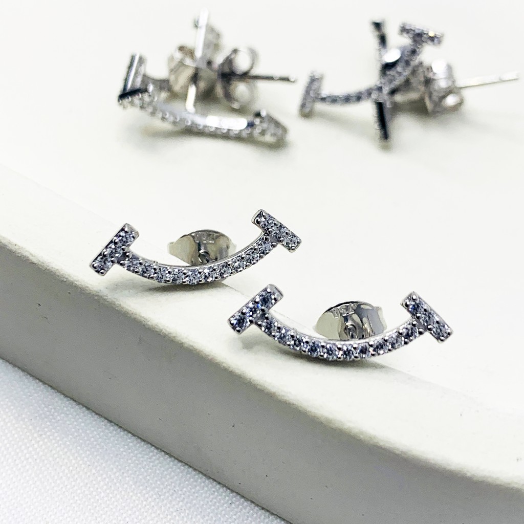 Anting Giwang Tusuk Emas Asli Kadar 750 Putih White Gold dan Rose Gold Pink Batu Zirconia Smiley | K