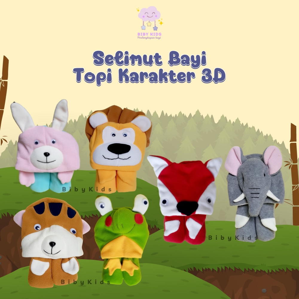 Selimut Bayi Topi Karakter 3D Lucu Lembut Double Fleece Bulu Tebal Murah Perlengkapan Bayi