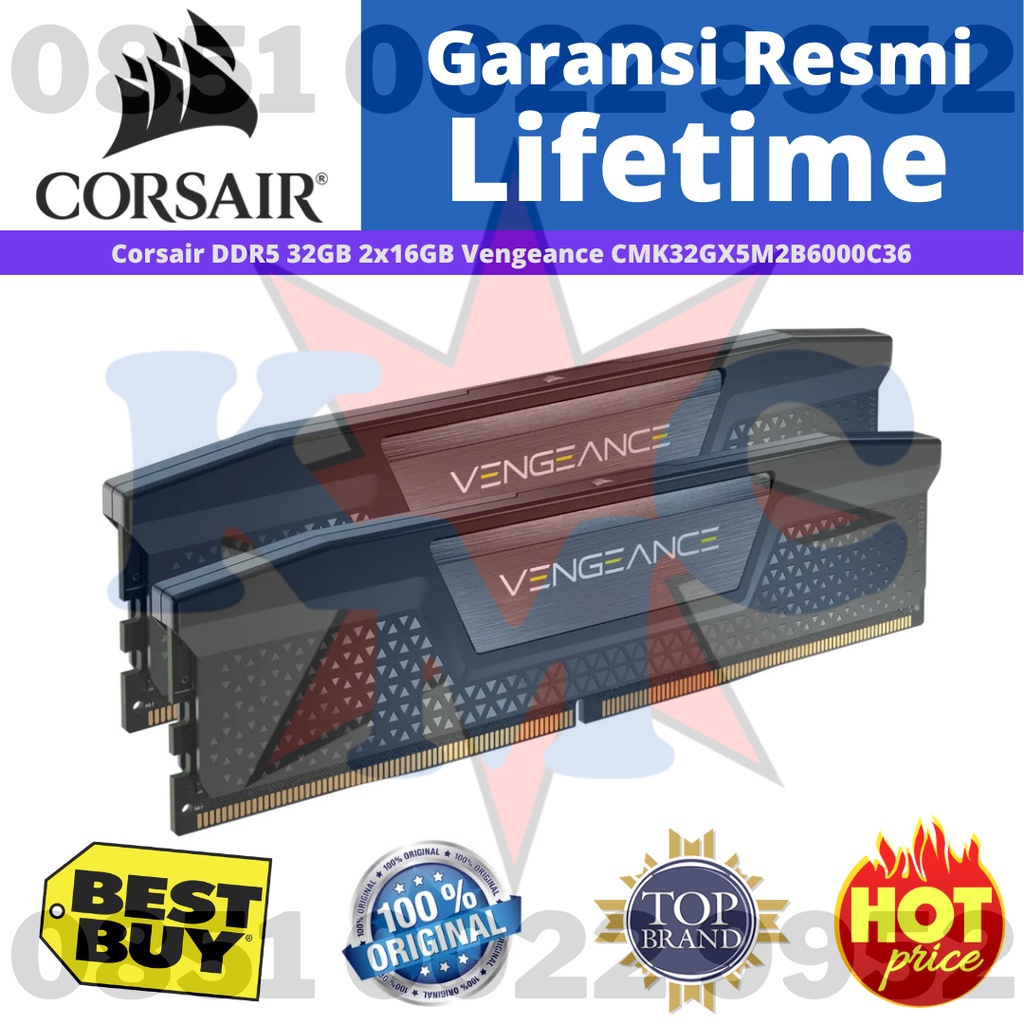 Corsair Vengeance DDR5 32GB (2X16GB) CMK32GX5M2B6000C36 Resmi