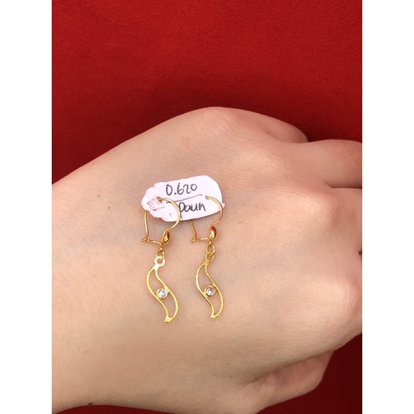 Anting gantung daun permata emas asli