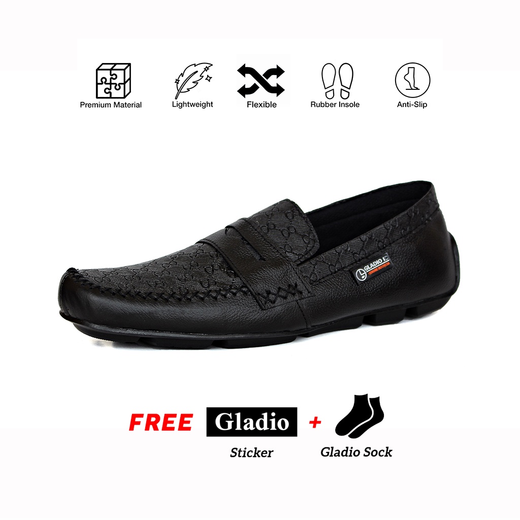 GLADIO Verda Hitam Sepatu Pria Gladio Slip On Kulit