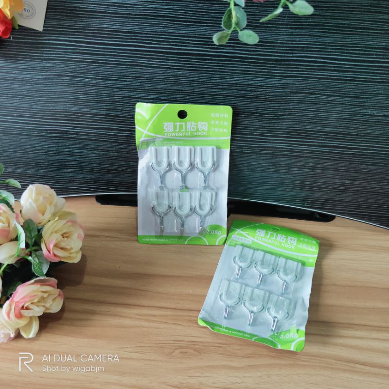pengait tempel isi 6 / tempelan dinding / hook dinding