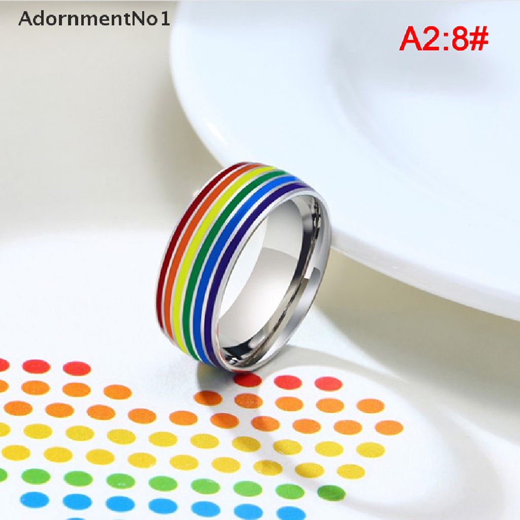 (AdornmentNo1) Cincin LGBT Bahan Stainless Steel Warna Pelangi