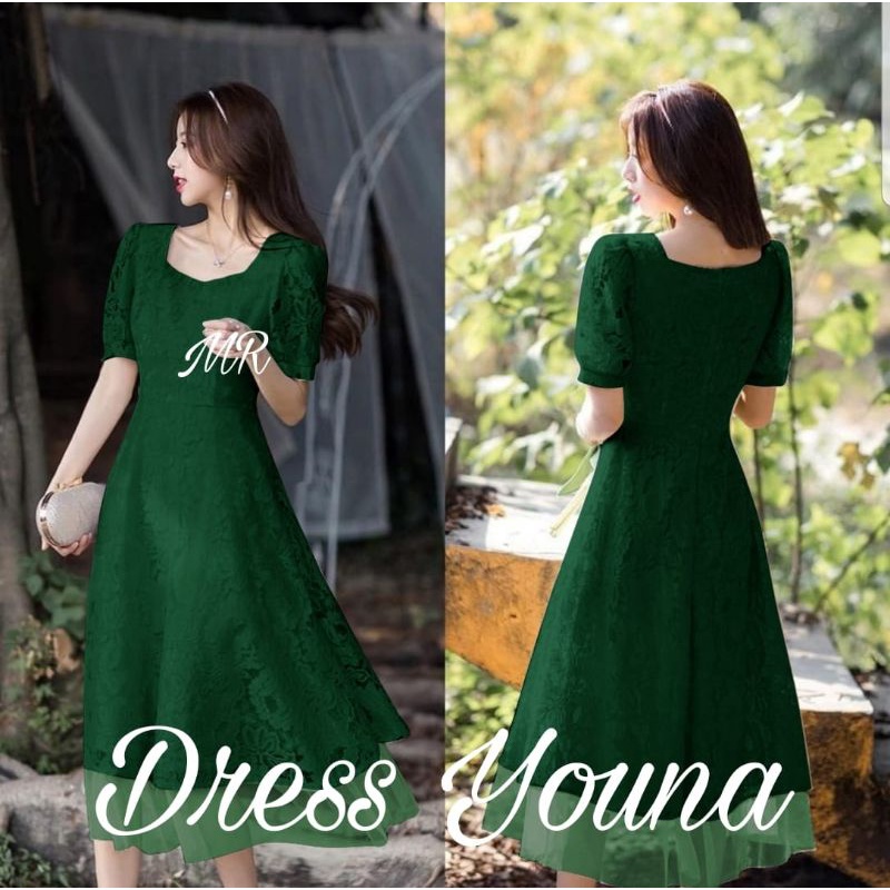 DRESS FASHION YOUNA, BRUKAT FURING, MAXY DRESS, 2 UKURAN