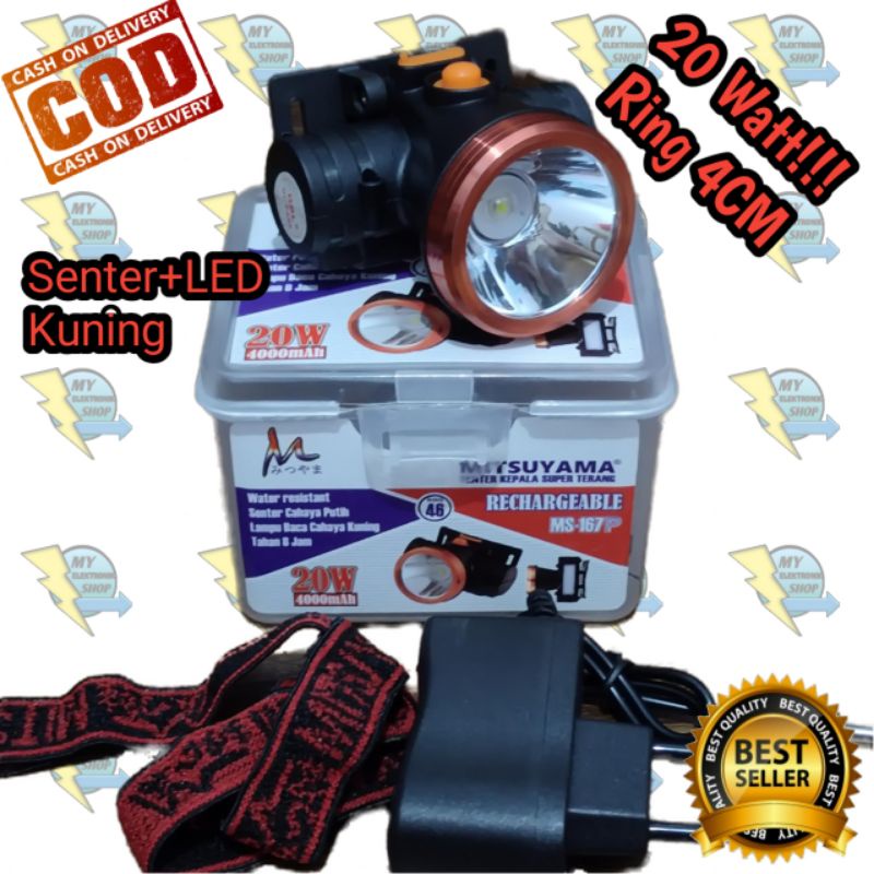 Senter Kepala LED 20W + LED Samping Headlamp 20WATT MITSUYAMA MS-167P Headligth Water Resistant