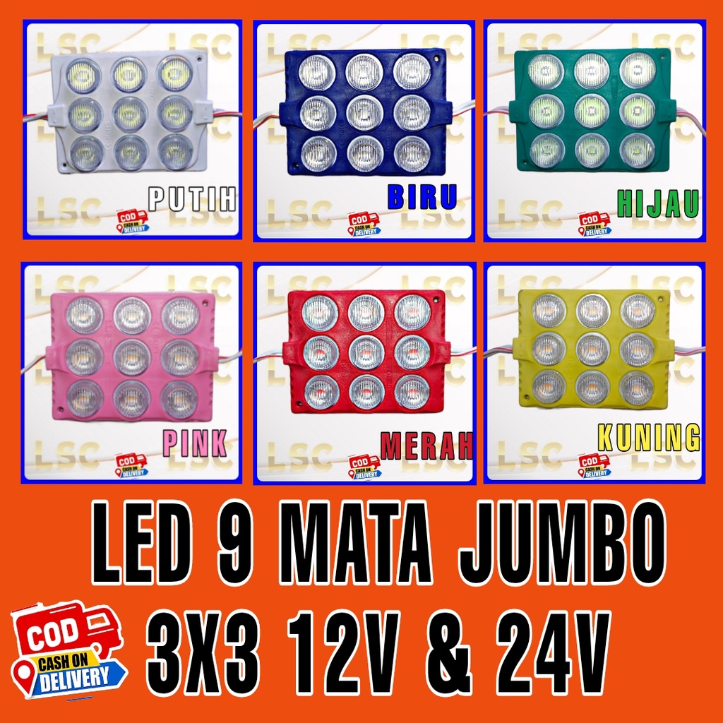 LAMPU LED KOLONG  9 MATA JUMBO 12 VOLT &amp; 24 Volt VARIASI MOBIL BIS TRUK NEON BOX