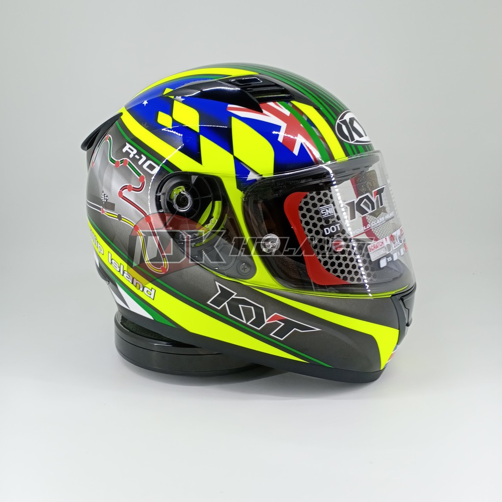 Helm KYT R10 PHILIP ISLAND GP RACE CIRCUIT YELLOW GREEN FLUO FLAT VISOR R-10 FULL FACE MOTIF-1
