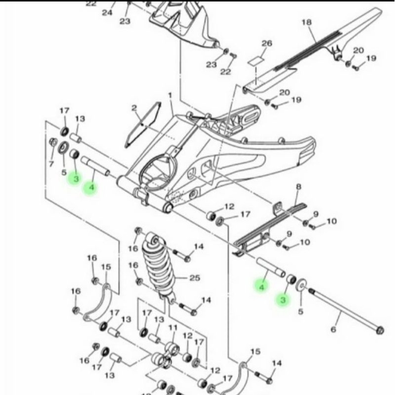 BOS BOSH SWING ARM SET LAHER R15 V3 VIXION R XSR 155 MT15 ASLI ORI YAMAHA BK6 F2184 00 (2 PCS) &amp; 93317 218Y1 (2 PCS)