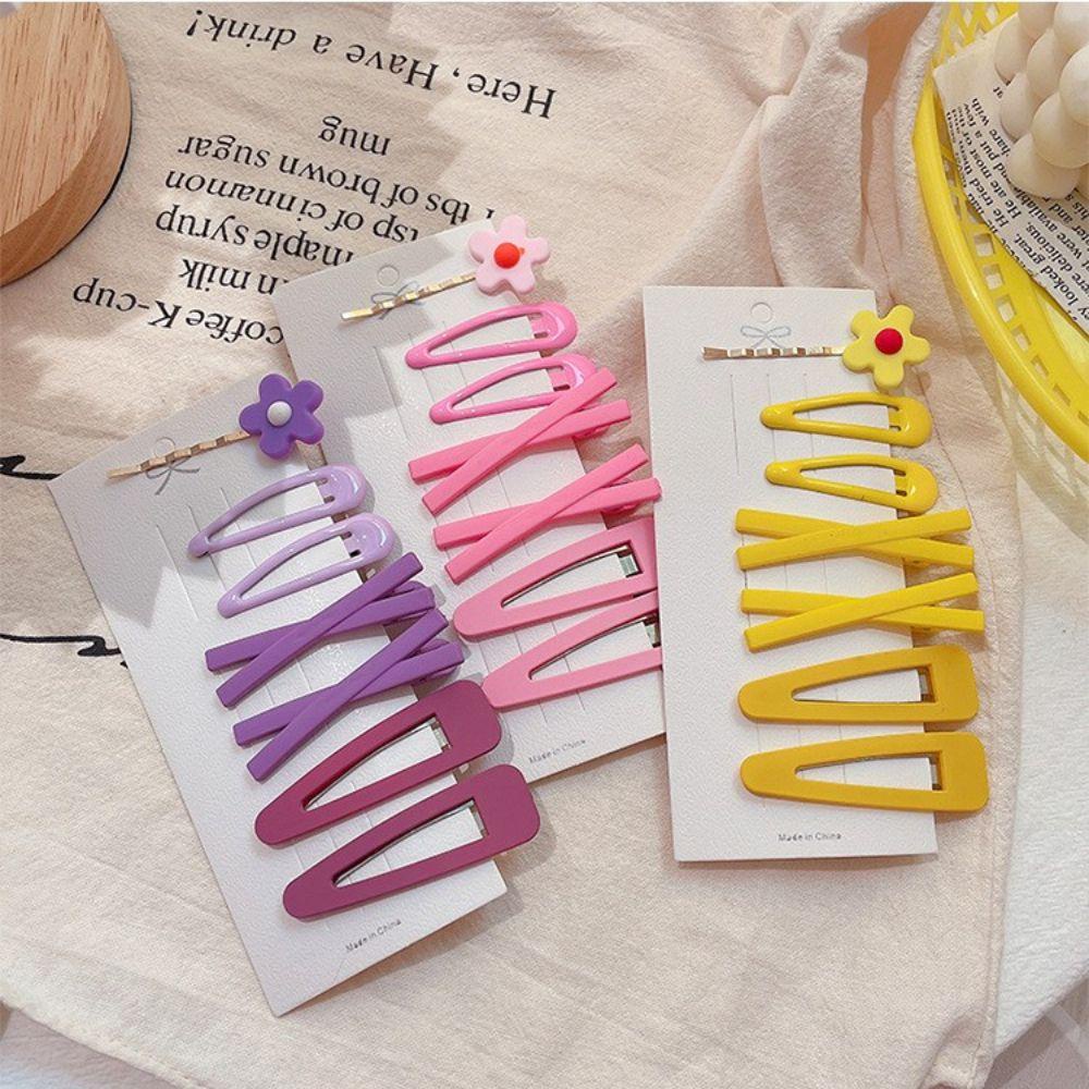 NEEDWAY Gaya Korea Jepit Rambut Manis 7pcs/Set Permen Warna Rambut Jewlry Geometris Hiasan Kepala Bunga Hair Clip