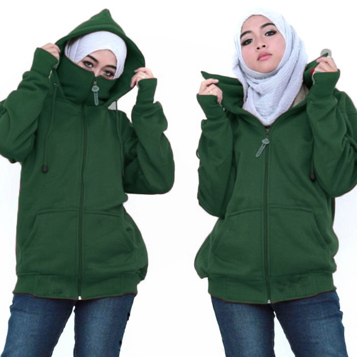 Jaket Ninja Polos dengan Zipper Full Resleting Pria Wanita Premium Dilengkapi Fingger Ditangan