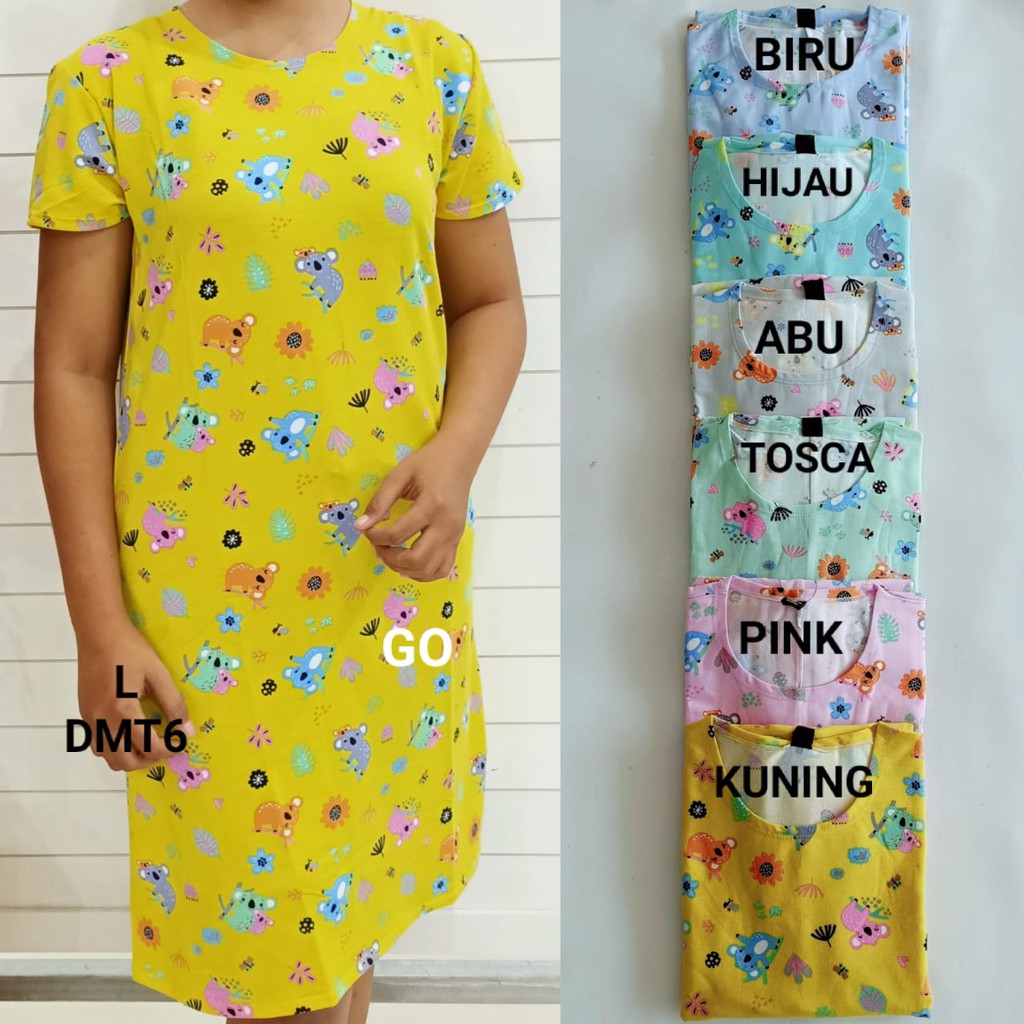 gof DMT LMN DRESS/DASTER Wanita Casual Bermotif Pakaian Perempuan Lengan Pendek