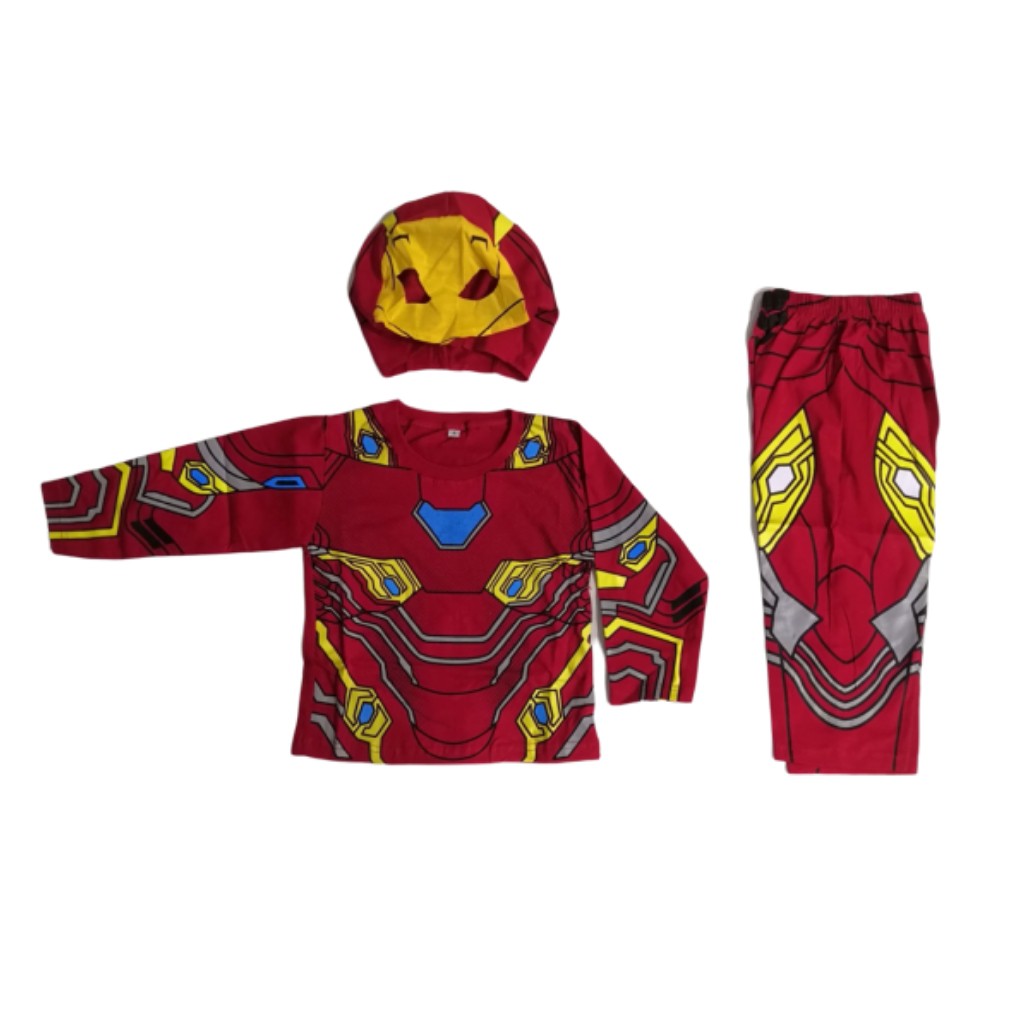 Baju Kostum Anak Iron Man III Avengers Setelan Panjang Cowok Lakilaki Topeng