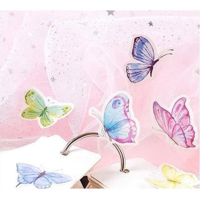 Label Sticker - Colorful Butterfly on Pink (46pcs)