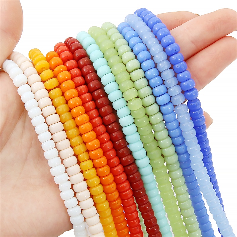 100pcs Manik-Manik Kaca Kristal Warna Solid Ukuran 4x6mm Untuk Membuat Perhiasan