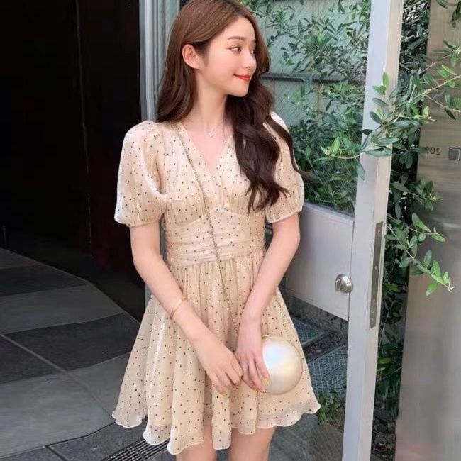 dress import korean / dress polkadot polka dotted / dres polka dot korea bangkok dress vintage impor