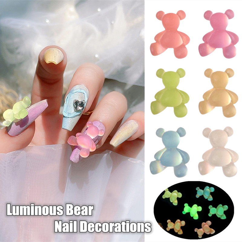 1 / 5 Pcs Perhiasan Nail Art 3D Motif Kartun Beruang Bahan Jelly Transparan Bercahaya