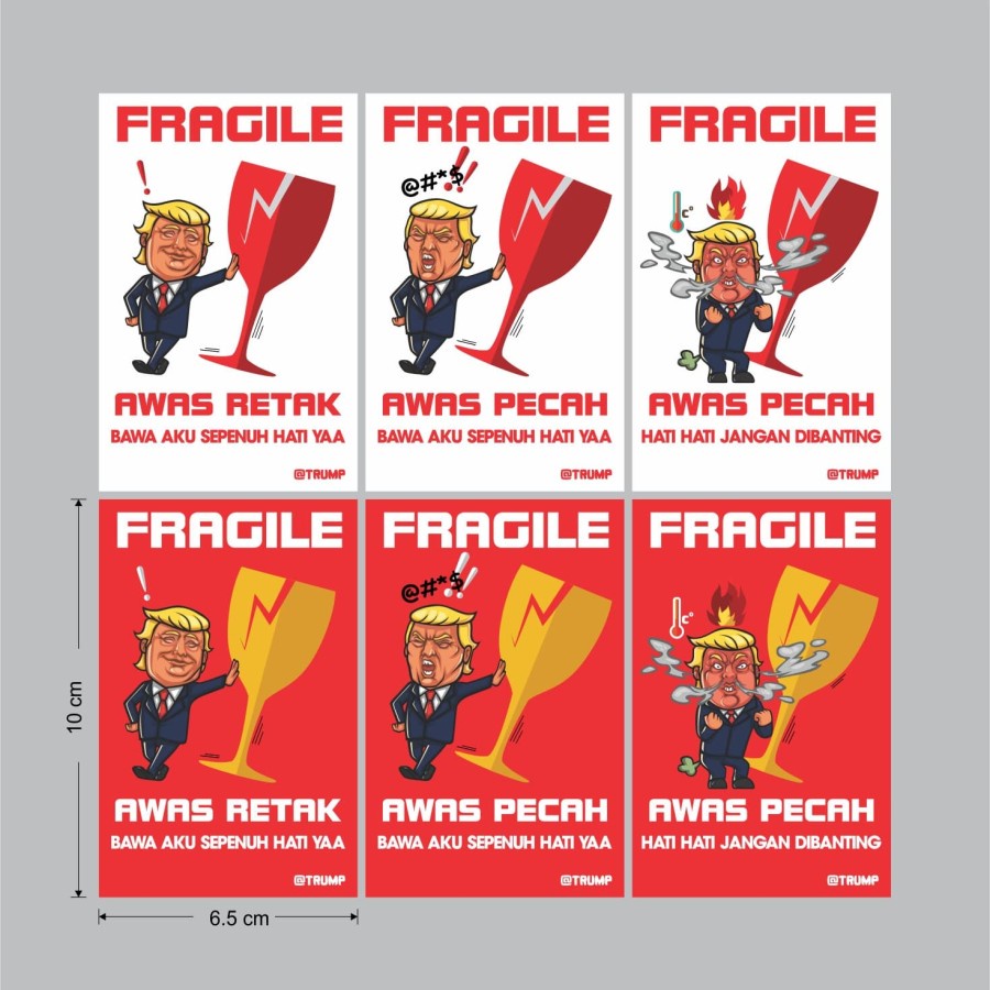 

stiker fragile handle with care awas pecah hati hati TRUMP 10 x 6.5cm KEREN BGT