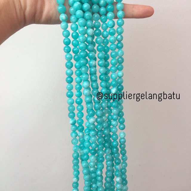 gelang kalung batu 8mm aquamarine kilap grade natural akik biru hitam putih bacan bongkah aksesoris